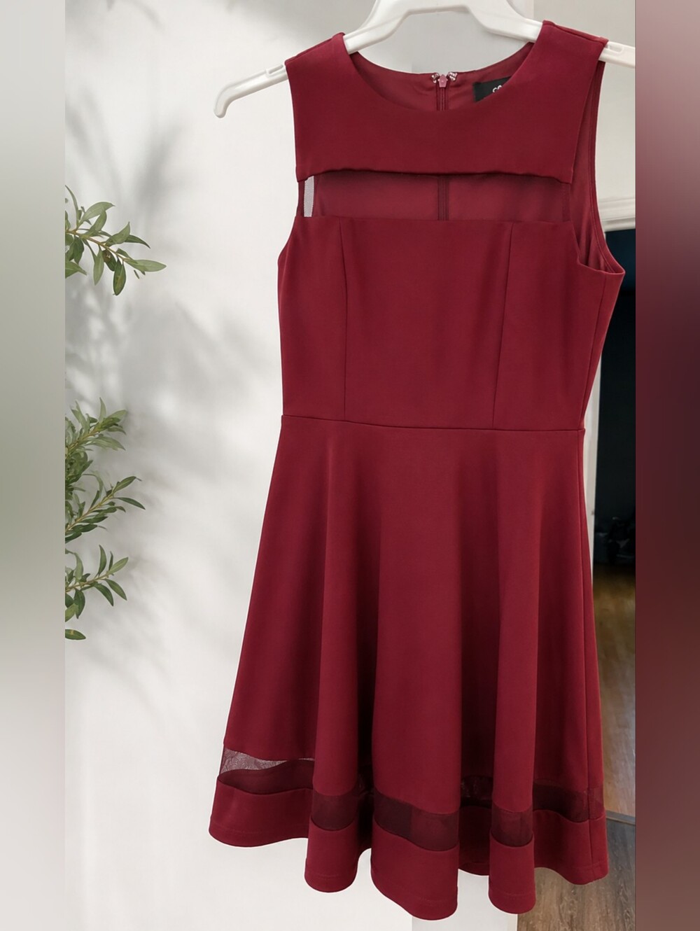 Women's Sleeveless Burgundy Fit-and-Flare Dress